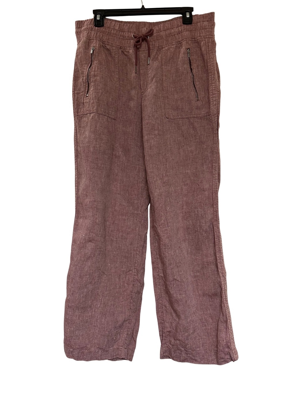 Athleta Cabo Linen Wide Leg Pull On Drawstring Pants Pink Mauve 12